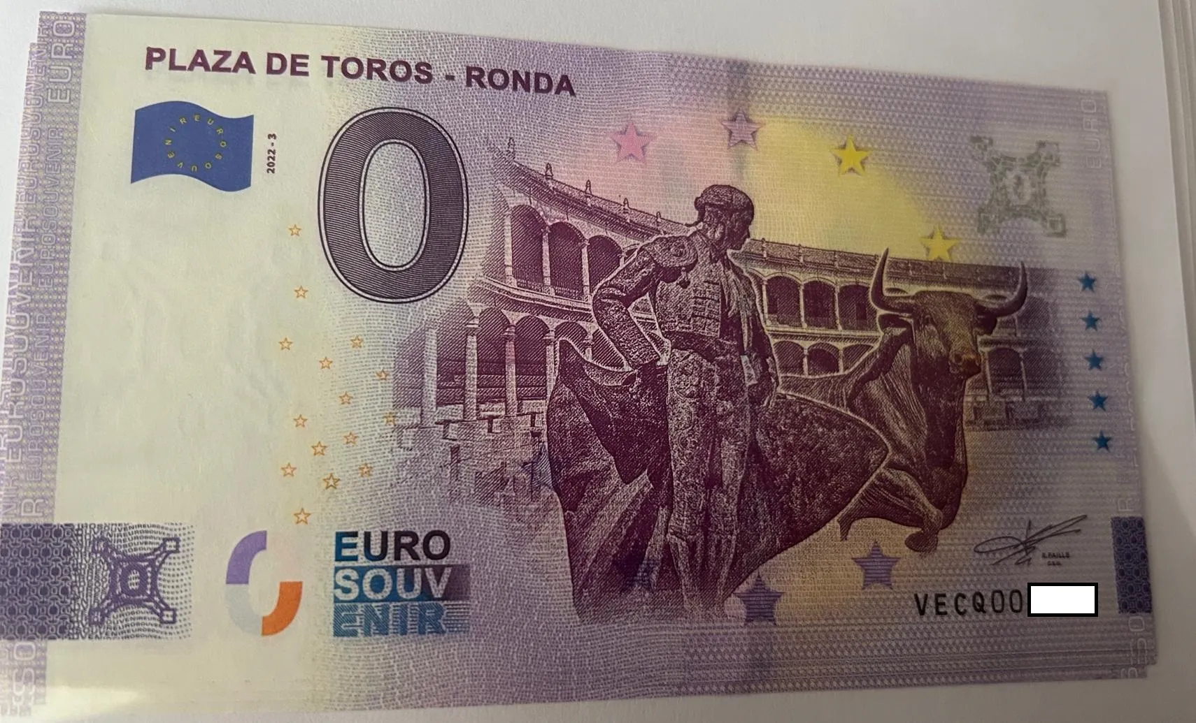 BILLETE 0 EURO ESPAÑA VECQ 2022-3 PLAZA DE TOROS RONDA